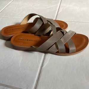 Lucky Brand leather slide sandals olive